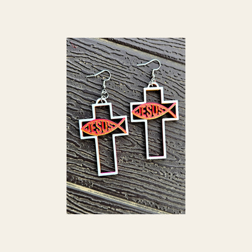 3D Print Christian Cross Faith Earrings Made in America by Baha Ranch Western Wear