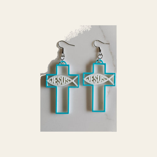 3D Print Christian Cross Faith Earrings Made in America by Baha Ranch Western Wear