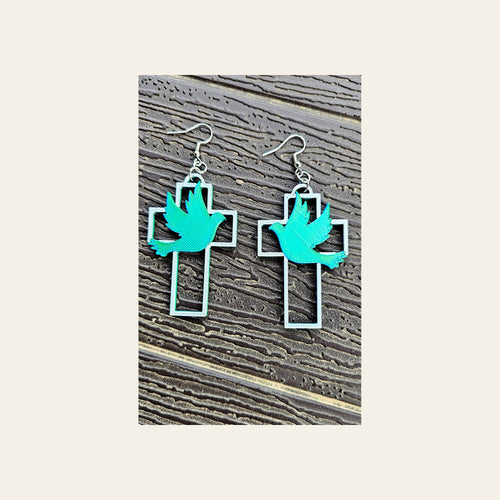 3D Print Christian Cross Faith Earrings Made in America by Baha Ranch Western Wear