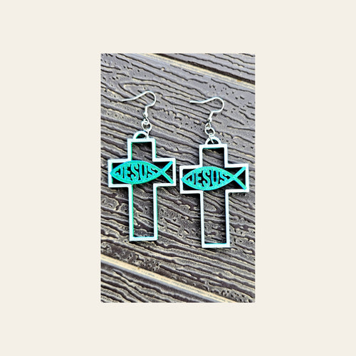 3D Print Christian Cross Faith Earrings Made in America by Baha Ranch Western Wear