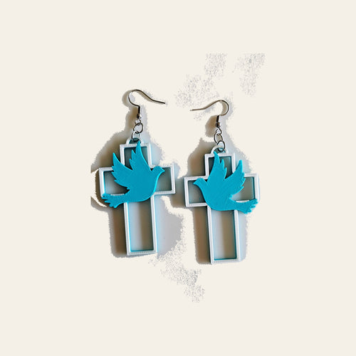 3D Print Christian Cross Faith Earrings Made in America by Baha Ranch Western Wear