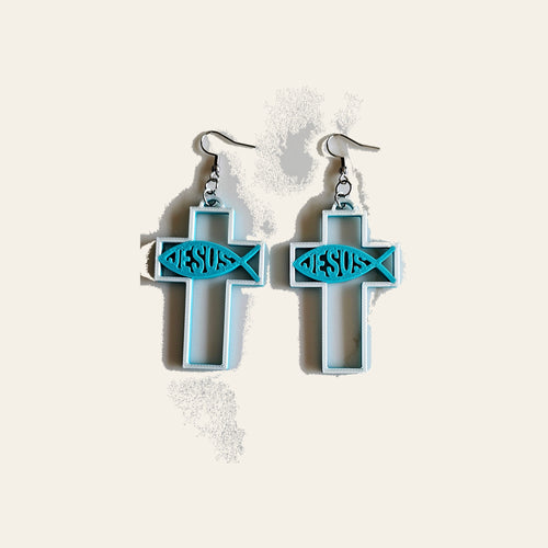 3D Print Christian Cross Faith Earrings Made in America by Baha Ranch Western Wear