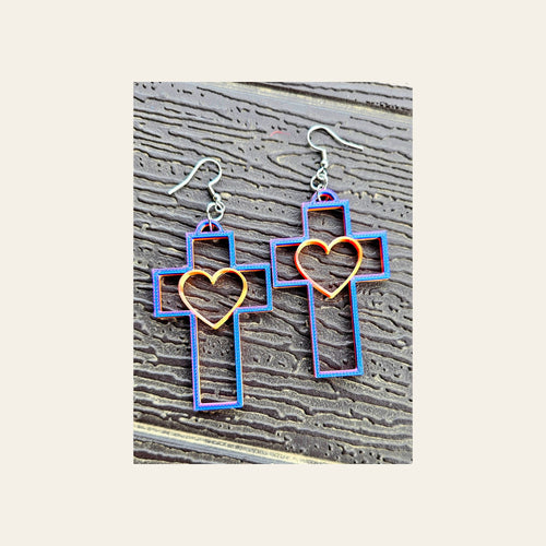 3D Print Christian Cross Faith Earrings Made in America by Baha Ranch Western Wear