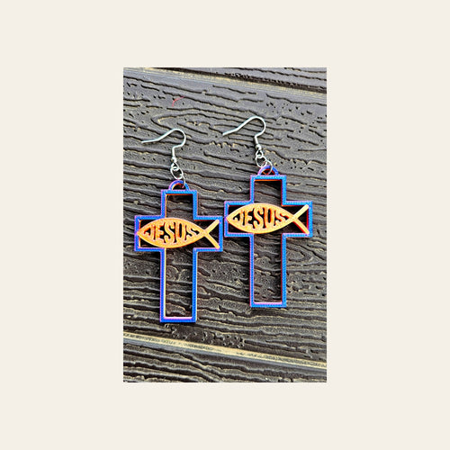 3D Print Christian Cross Faith Earrings Made in America by Baha Ranch Western Wear