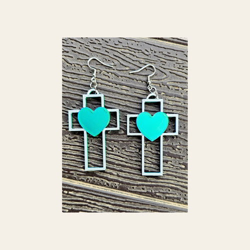 3D Print Christian Cross Faith Earrings Made in America by Baha Ranch Western Wear