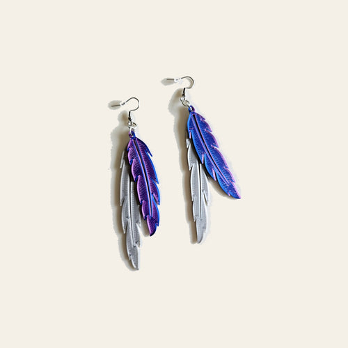 3D Print Double Feather Boho Earrings Made in America by Baha Ranch Western Wear
