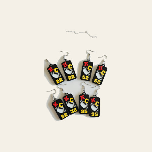 3D Print KC Chiefs Player Number Football Earrings choice of number by Baha Ranch Western Wear