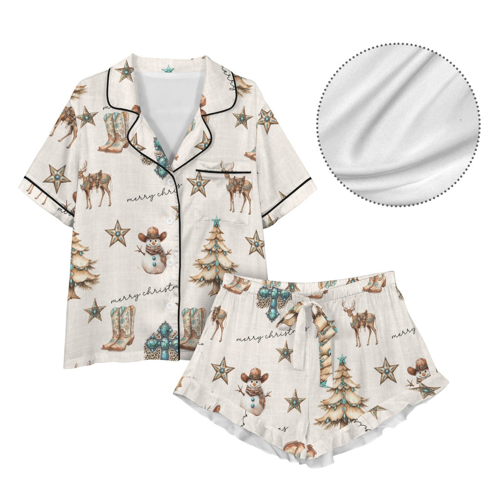 Baha Ranch Christmas Spirit Cowgirl Western Cowboy Satin Short Pajama Sets by Baha Ranch Western Wear - product image 4