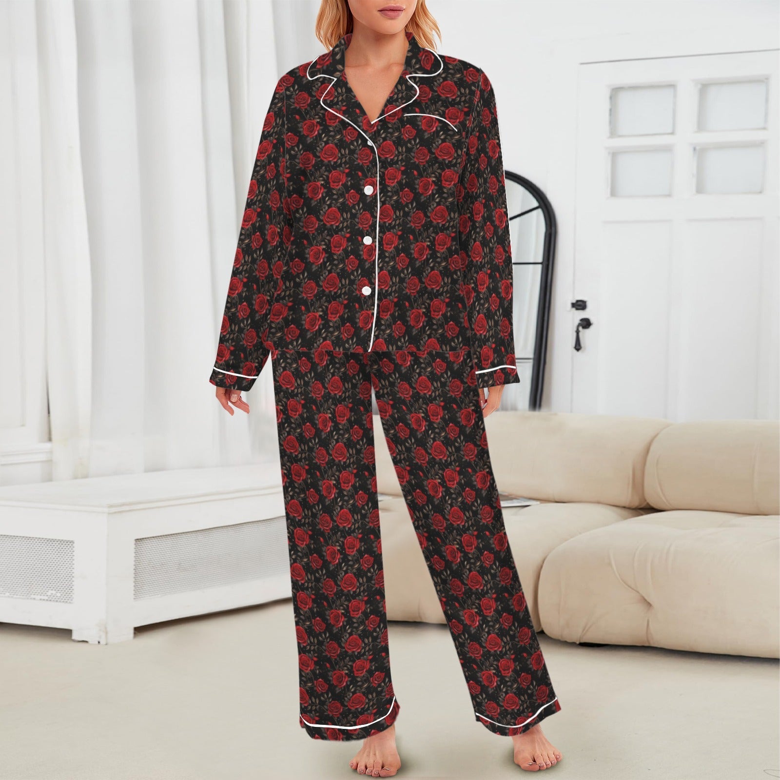 Baha Ranch Colores De Mexico Red Roses Satin Pajama Set by Baha Ranch Western Wear