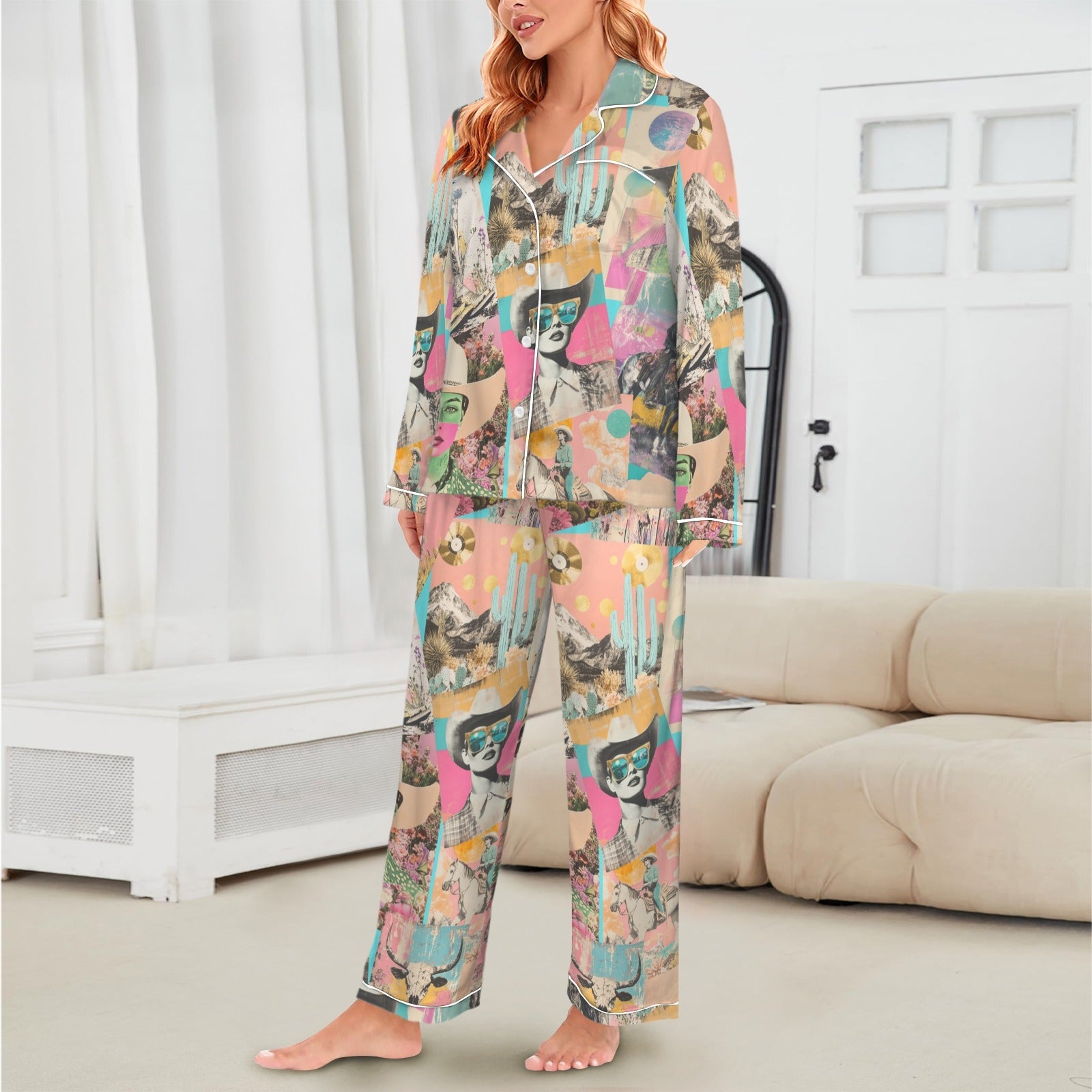 Baha Ranch Pop Western Collage Cowgirl Satin Pajamas by Baha Ranch Western Wear - product image 2
