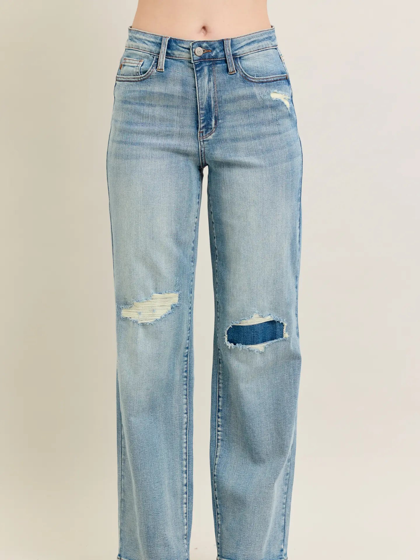 Mae Distressed Straight Denim | Jeans