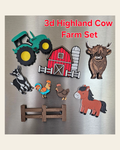3D Highland Cow Farm Magnet Gift Set on a warm cream background