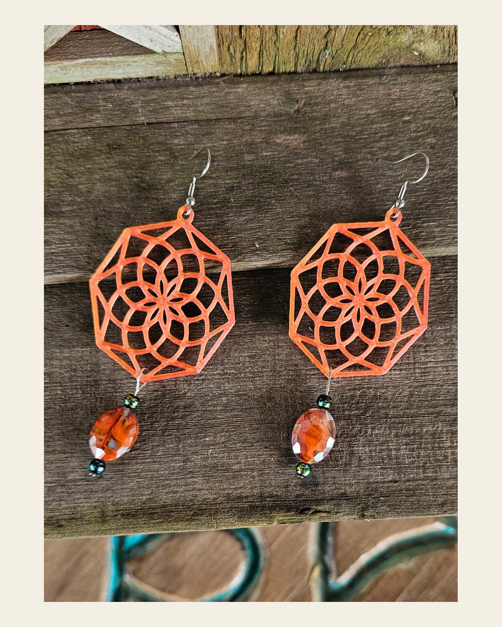 3D Print Boho Earrings Made in America on a warm cream background