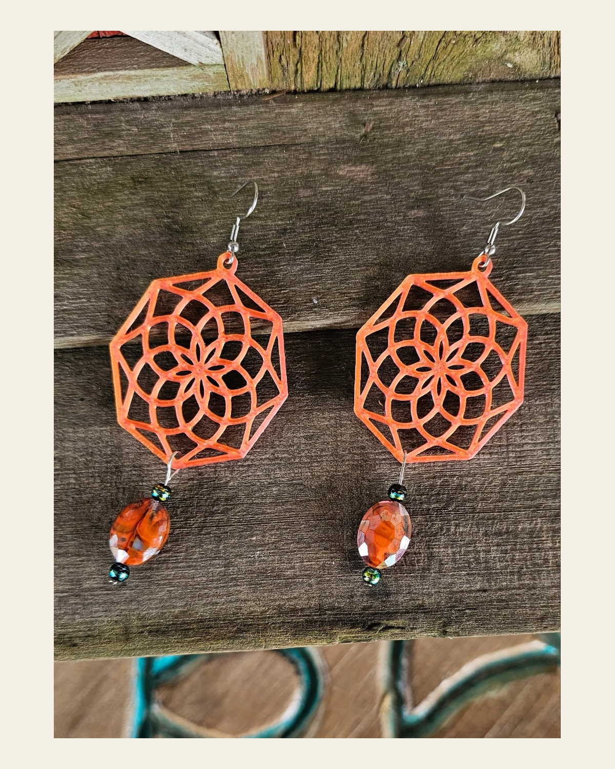 3D Print Boho Earrings Made in America on a warm cream background