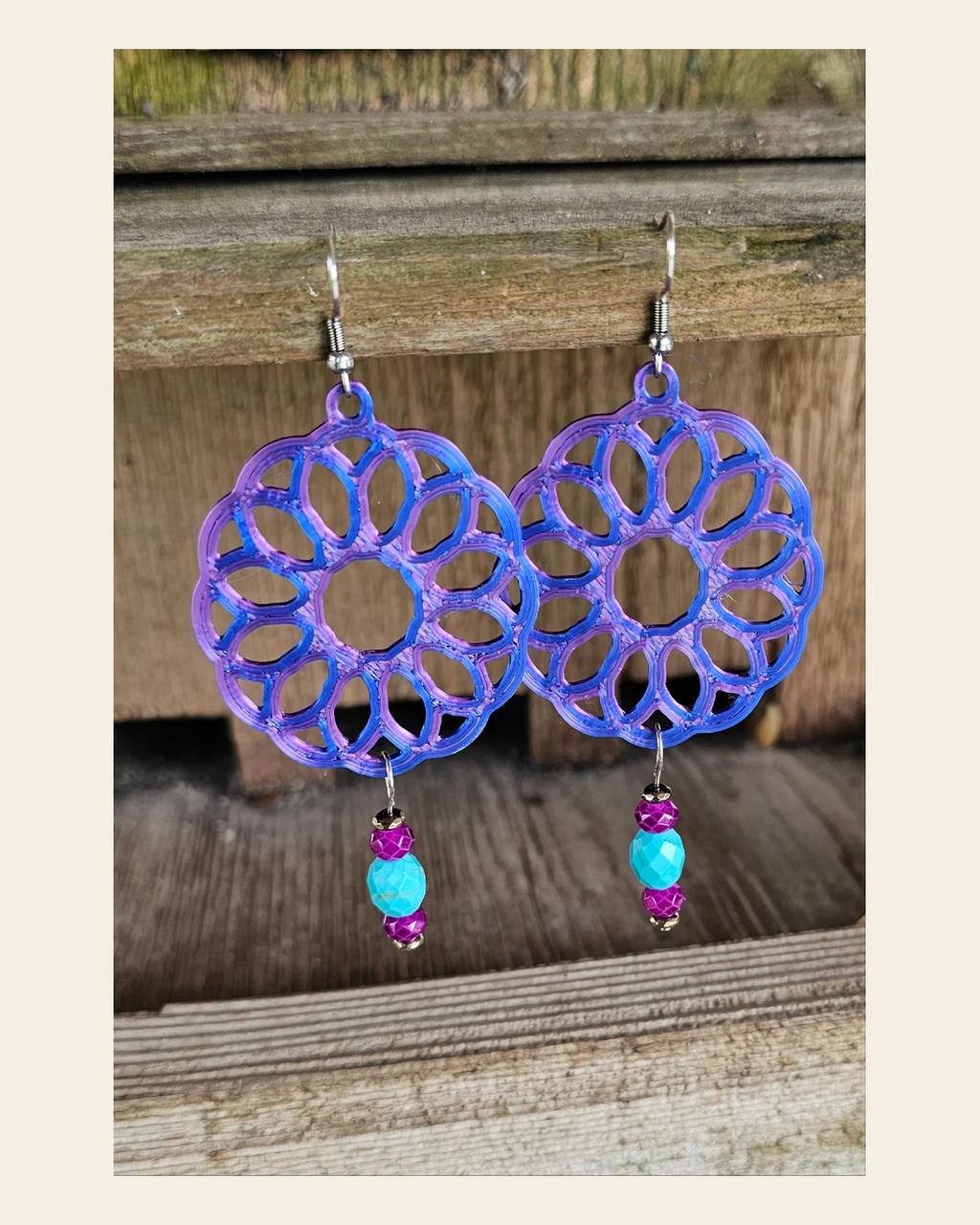 3D Print Boho Earrings Made in America on a warm cream background