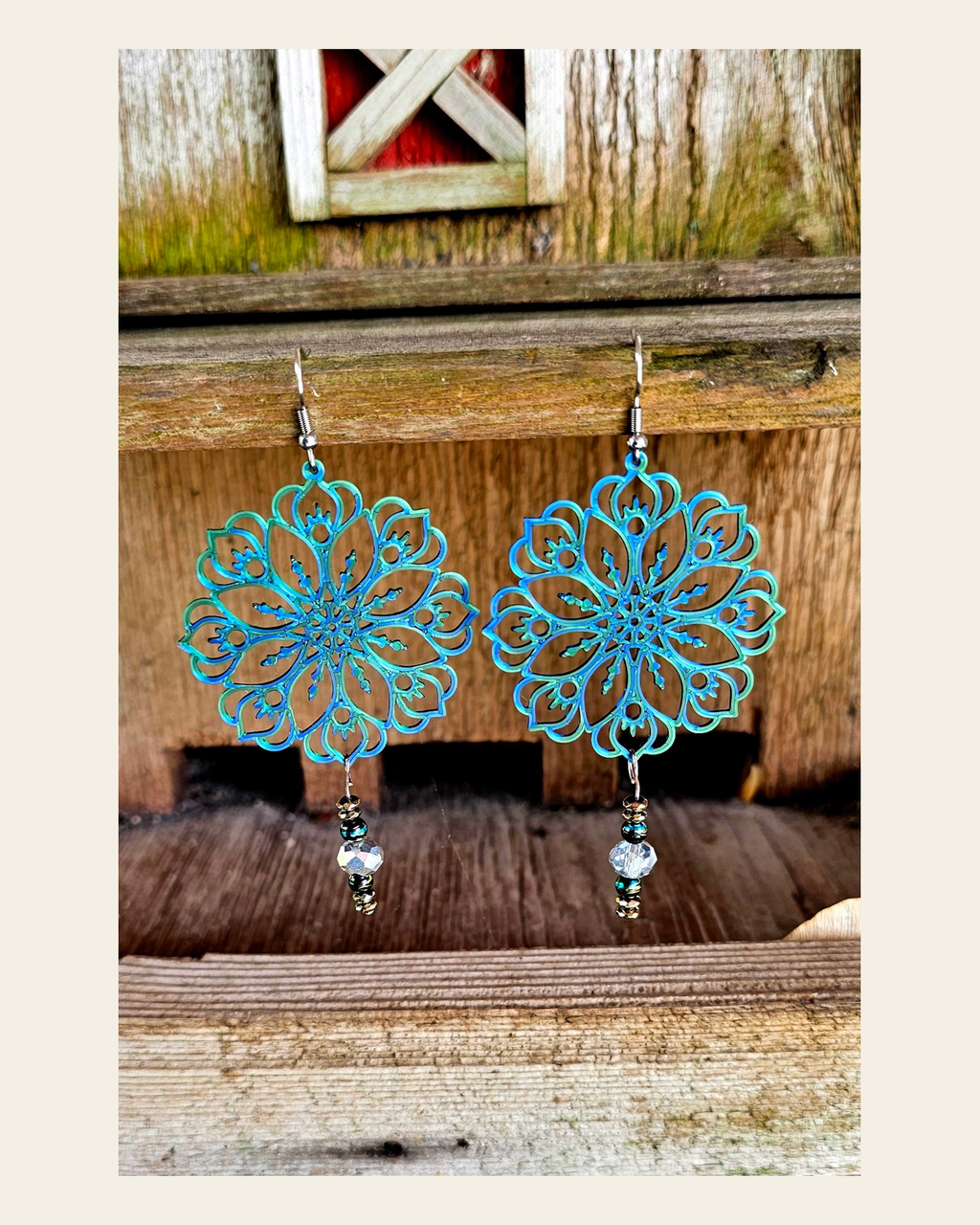 3D Print Boho Earrings Made in America on a warm cream background
