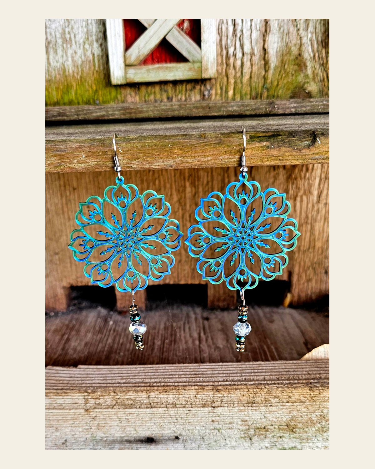 3D Print Boho Earrings Made in America on a warm cream background