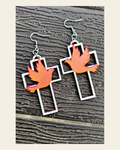 3D Print Christian Cross Faith Earrings Made in America on a warm cream background