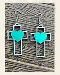 3D Print Christian Cross Faith Earrings Made in America on a warm cream background