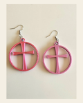 3D Print Christian Cross Faith Earrings Made in America on a warm cream background
