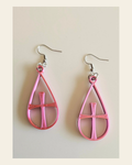 3D Print Christian Cross Faith Earrings Made in America on a warm cream background