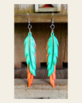 3D Print Double Feather Boho Earrings Made in America on a warm cream background