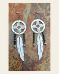 3D print Lightweight New Mexico Zia Feather Dream Catcher Earrings Made in America on a warm cream background