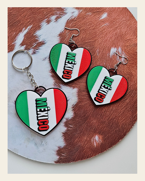 3D Print Mexico Theme Earrings Or Key Chain on a warm cream background