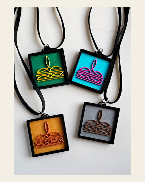 3D Print Picture Necklace on Deerskin Leather Western Bootstitch Made in America on a warm cream background