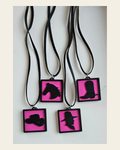 3D Print Picture Necklace on Deerskin Leather Western Cowboy Horse Hat Boot Made in America on a warm cream background