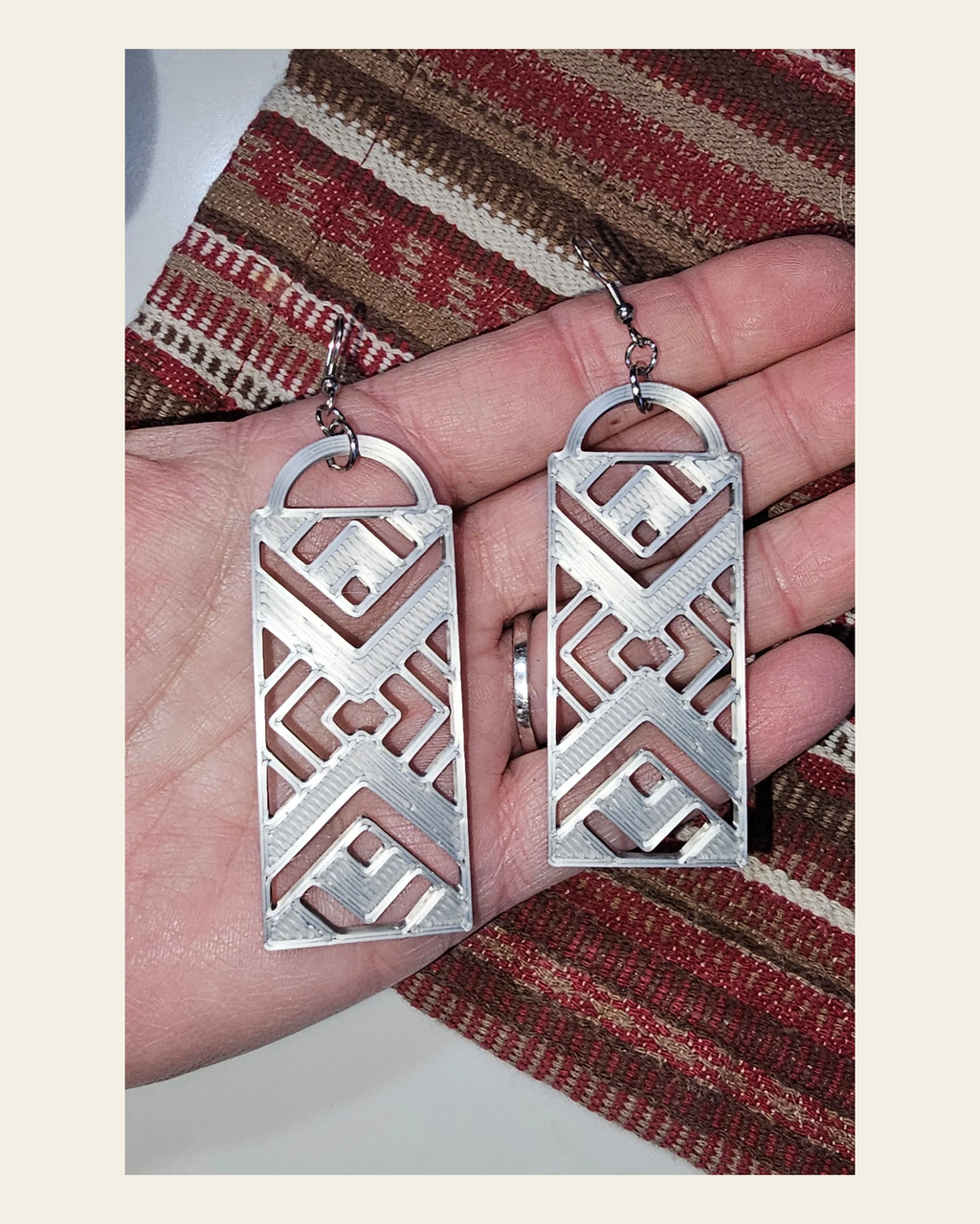3D Print Southwest Aztec Western Earrings Made in America choice of colors on a warm cream background