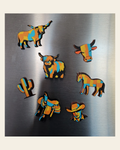 3d Printed Farm Western Longorn Horse Cow Magnet Made in America on a warm cream background
