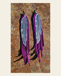 3D Printed Feather Leather Fringe Earrings Made in America on a warm cream background