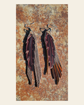 3D Printed Feather Leather Fringe Earrings Made in America on a warm cream background