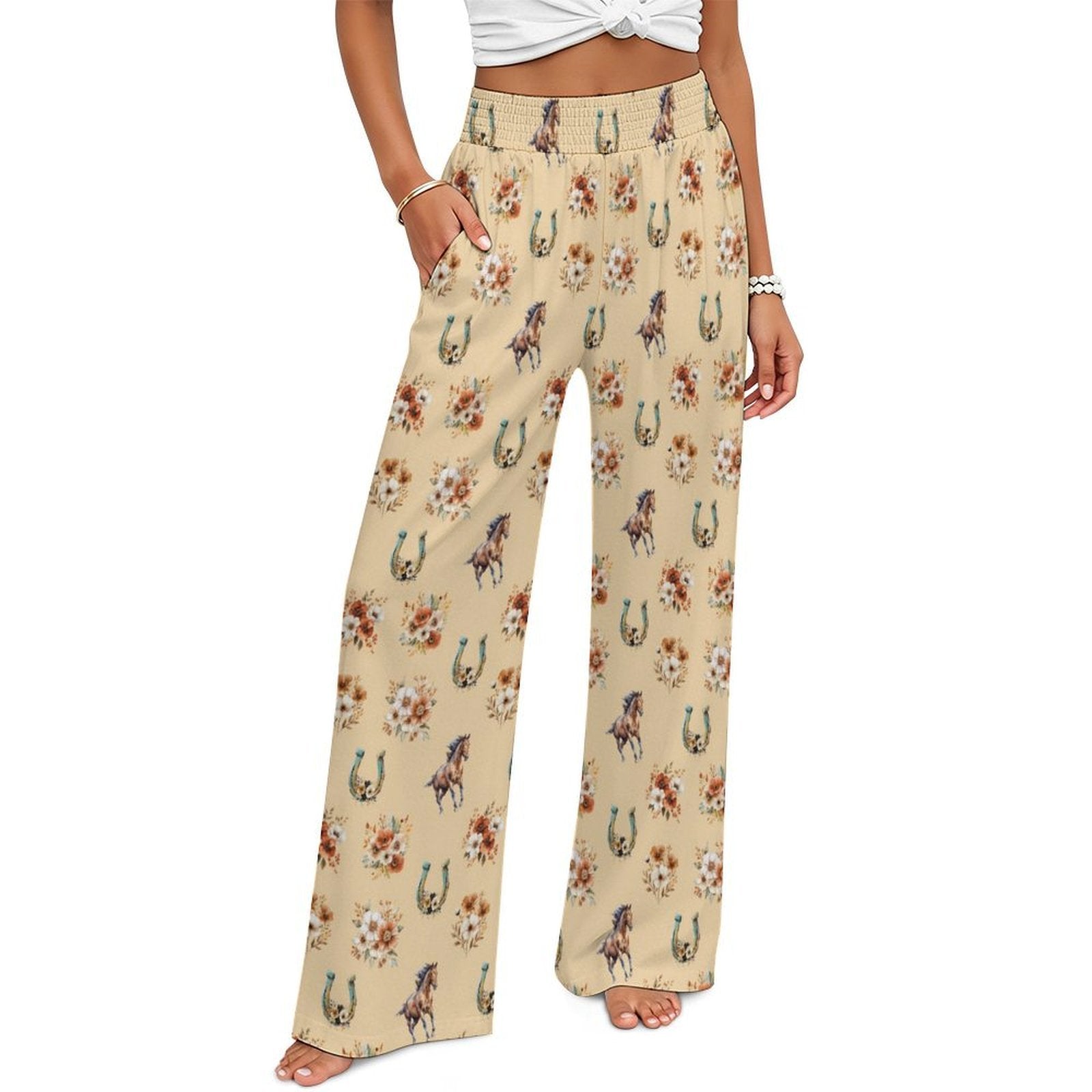 Baha Ranch Country Girl Floral Horse High Waisted Wide Leg Pants by Baha Ranch Western Wear - product image 3