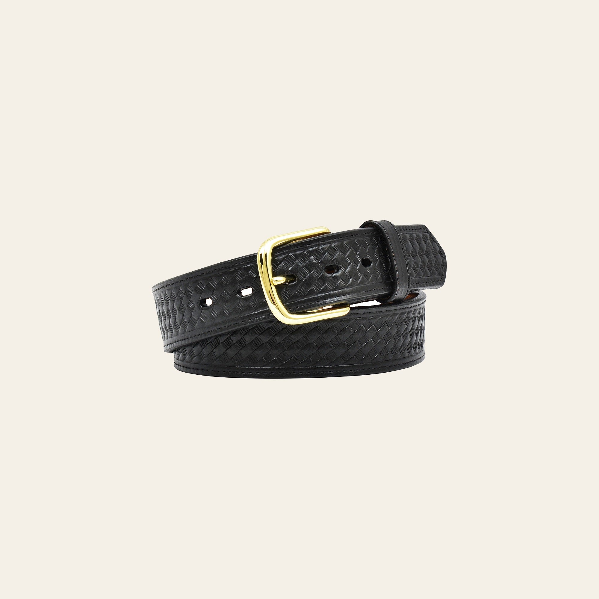 3D Western Mens Belt Leather Embossed Weave Brass Tone Buckle Black