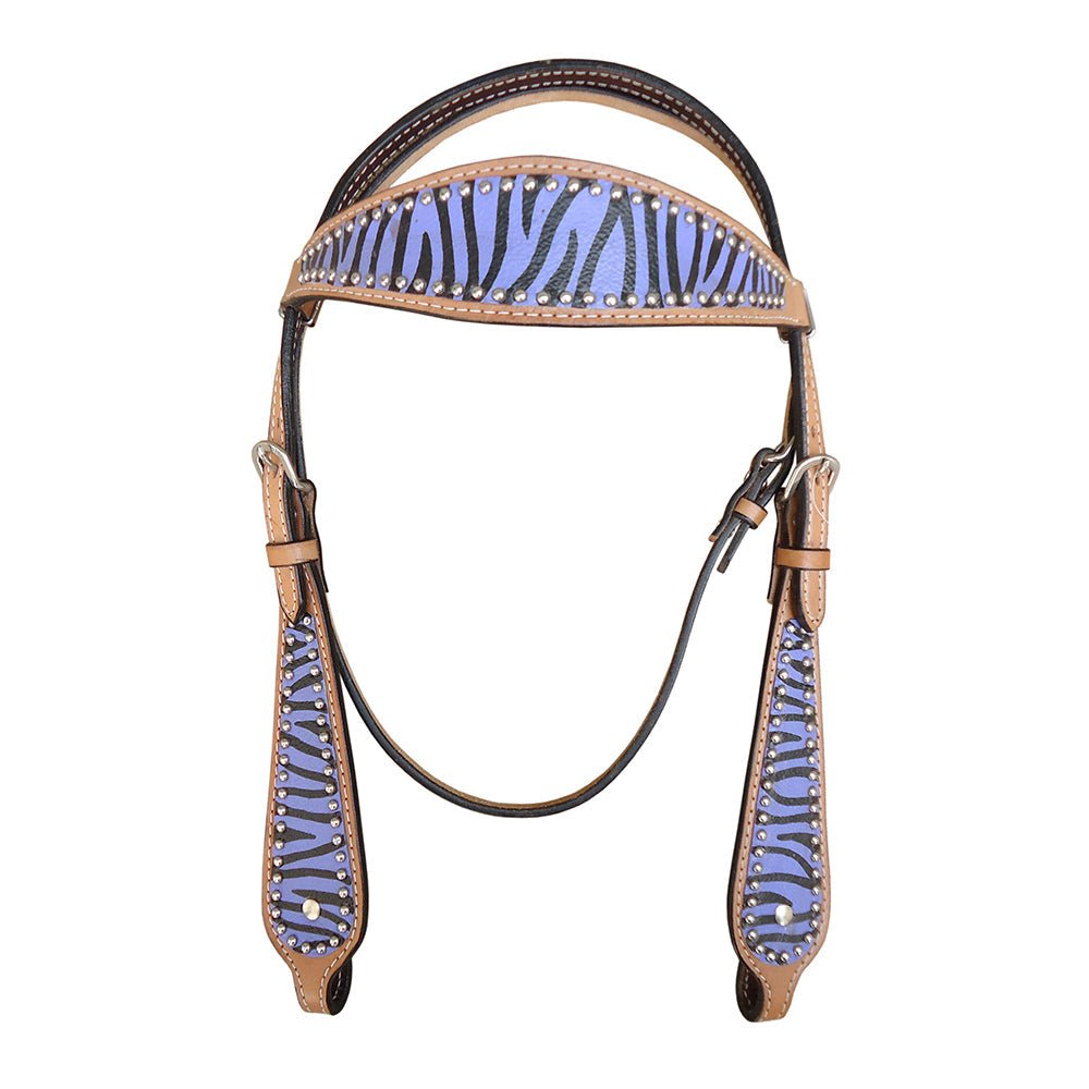 HILASON W. H. Leather Headstall & Breast Collar Tk. Set Blue Zebra –