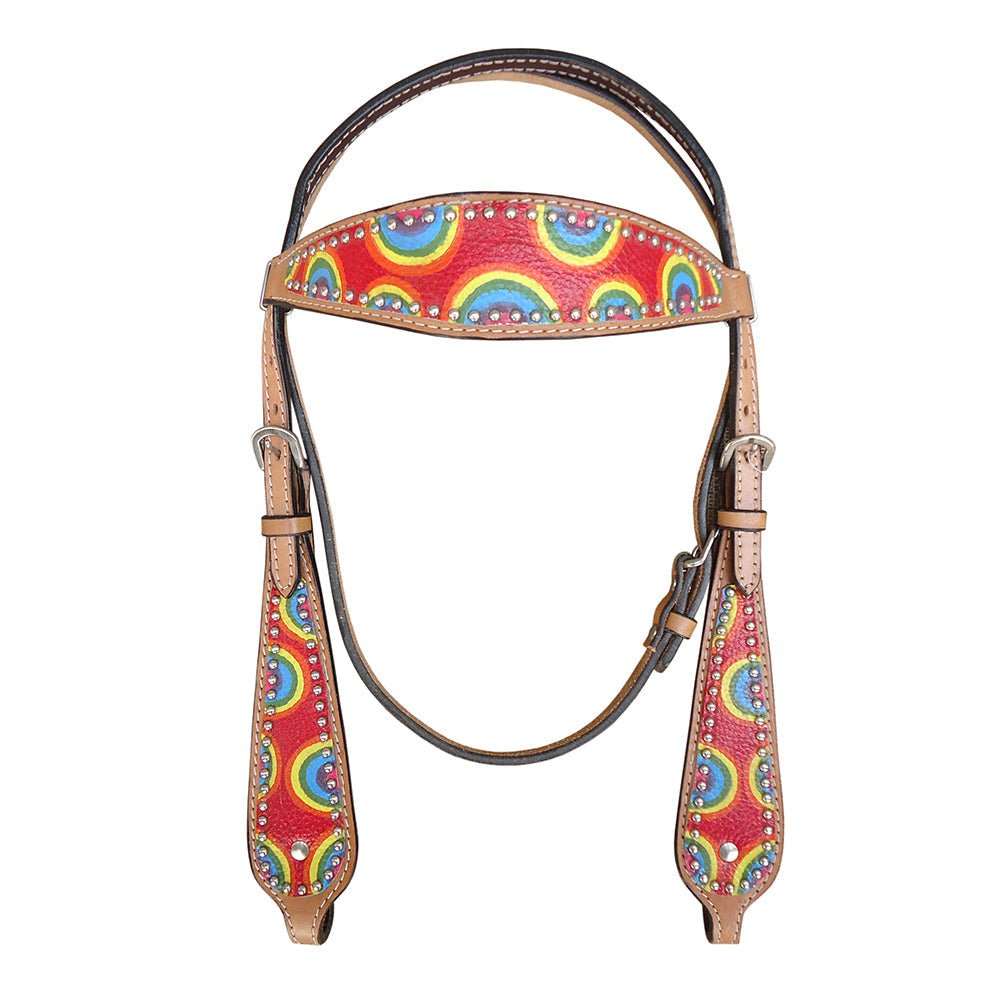 HILASON W. H. Leather Headstall & Breast Collar Tk. Set Rainbow –