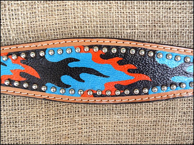 HILASON W. H. Leather Headstall & Breast Collar Set Turquoise Flame –