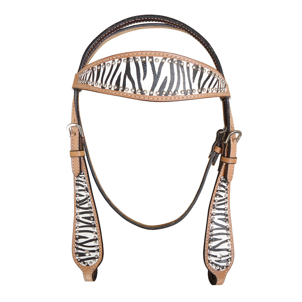 Western Leather Headstall And Breast Collar Tack Set With ZebraPatterned Durable