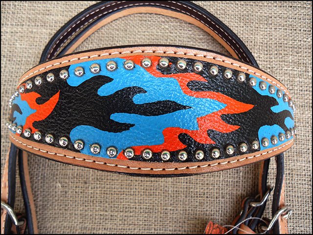 HILASON W. H. Leather Headstall & Breast Collar Set Turquoise Flame –