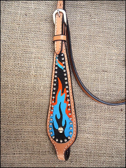 HILASON W. H. Leather Headstall & Breast Collar Set Turquoise Flame –