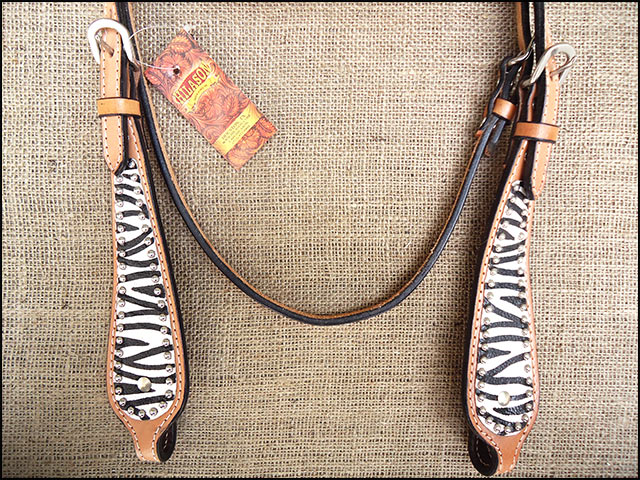 Western Leather Headstall And Breast Collar Tack Set With ZebraPatterned Durable