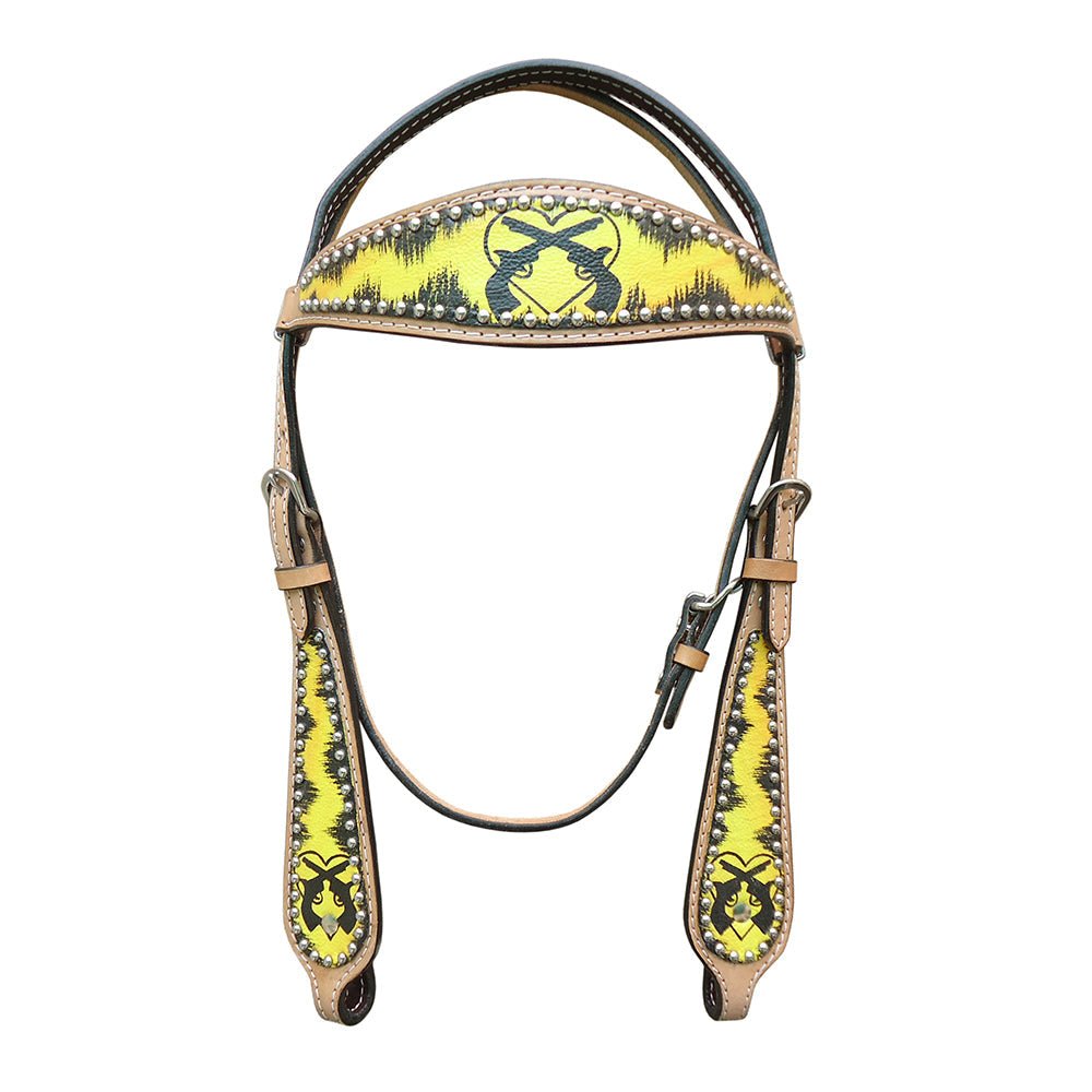 HILASON W. H. Leather Headstall & Breast Collar Set Cross Gun –