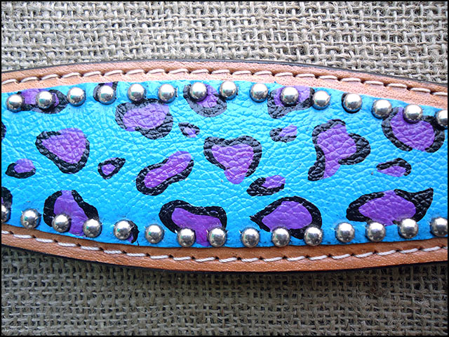 HILASON Western Horse Leather Headstall & Breast Collar Set Turquoise Cheetah