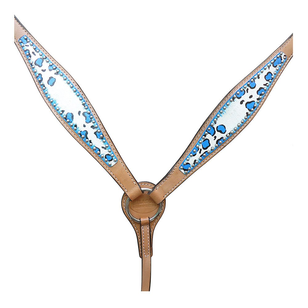 HILASON W. H. Leather Headstall & Breast Collar Set Turquoise Leopard