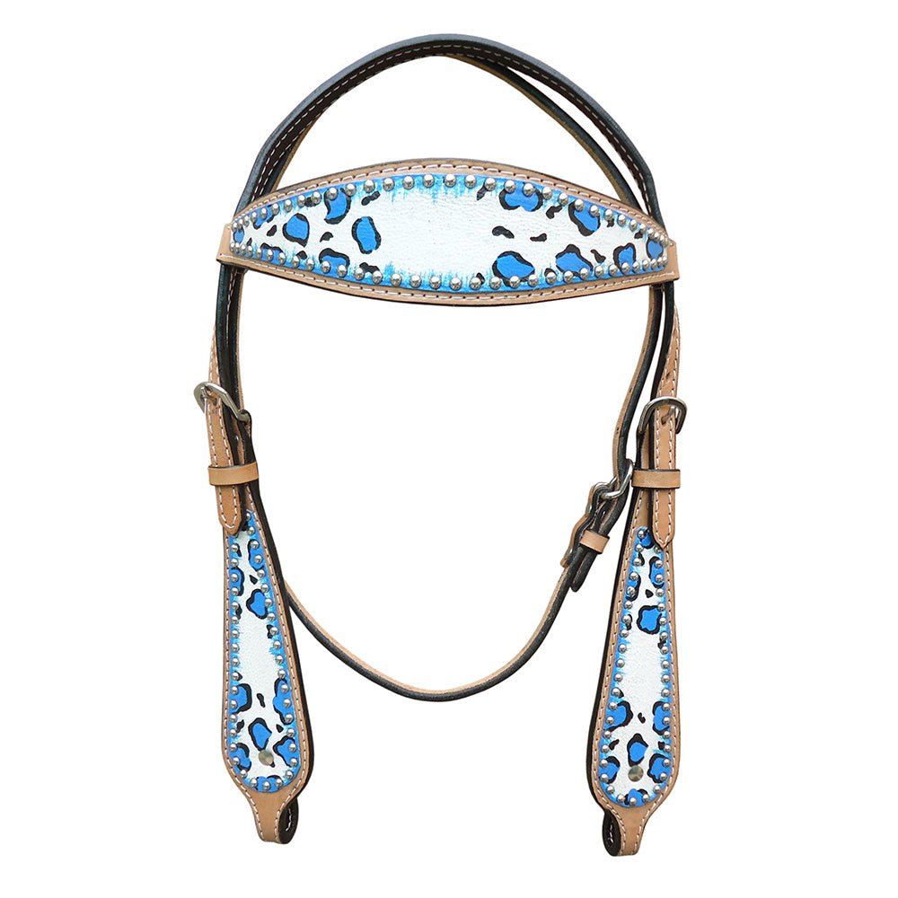 HILASON W. H. Leather Headstall & Breast Collar Set Turquoise Leopard