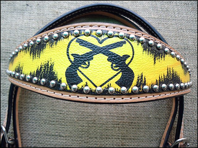 HILASON W. H. Leather Headstall & Breast Collar Set Cross Gun –