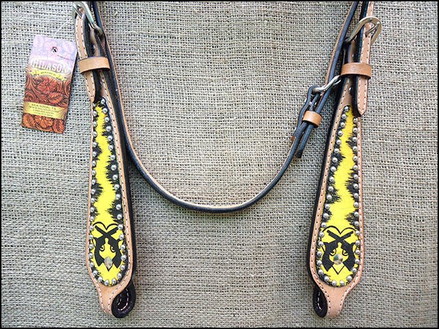 HILASON W. H. Leather Headstall & Breast Collar Set Cross Gun –
