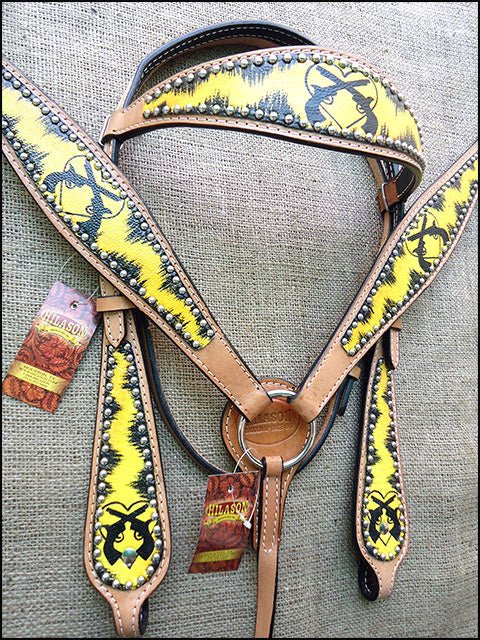 HILASON W. H. Leather Headstall & Breast Collar Set Cross Gun –